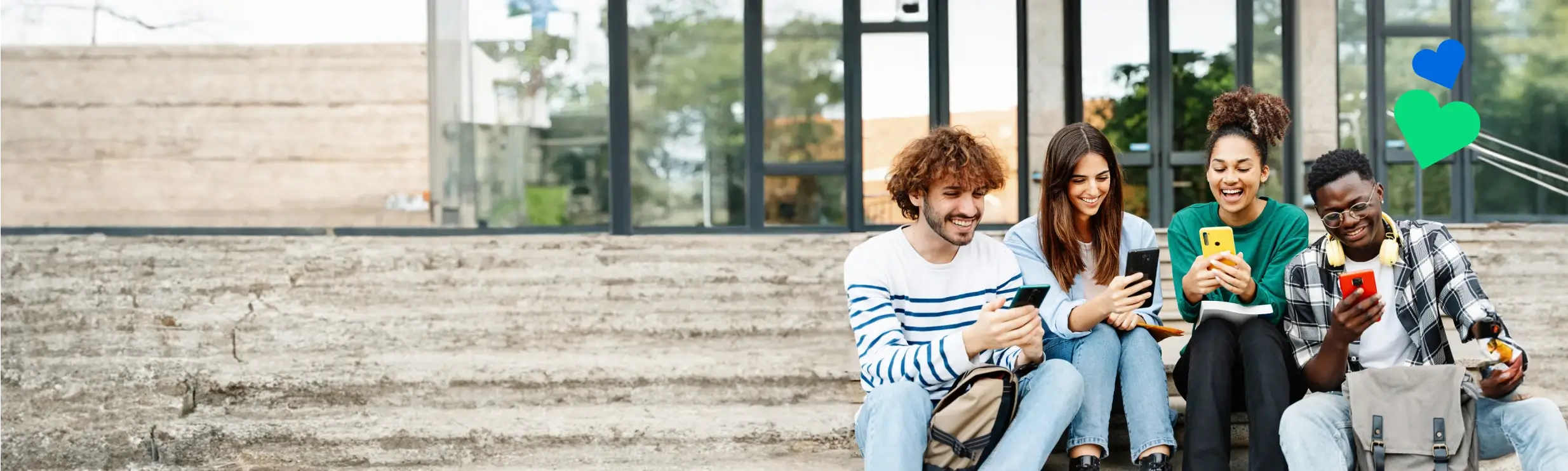 Group of student browsing through phone with lycamobile plan