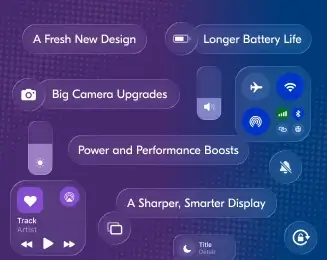iPhone 17 feature highlights in Lyca style, compact mobile banner.
