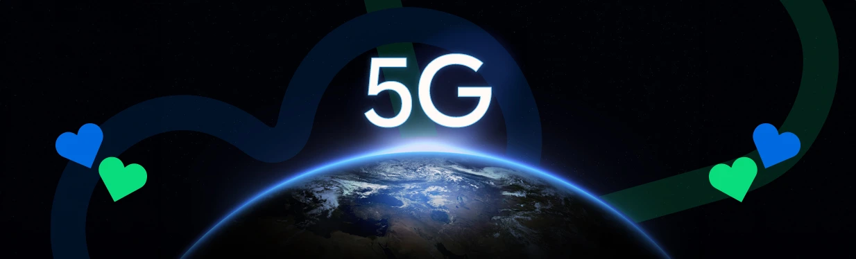 5G netwerkvisual van Lyca Mobile met aarde en 5G symbool