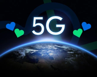 5G visual van Lyca Mobile met aarde en 5G symbool