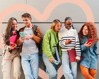 group of students using their phones